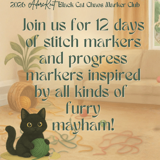 2026 Black Cat Chaos Marker Club, 12 Days of Stitch & Progress Markers, Yarn, Project Bags