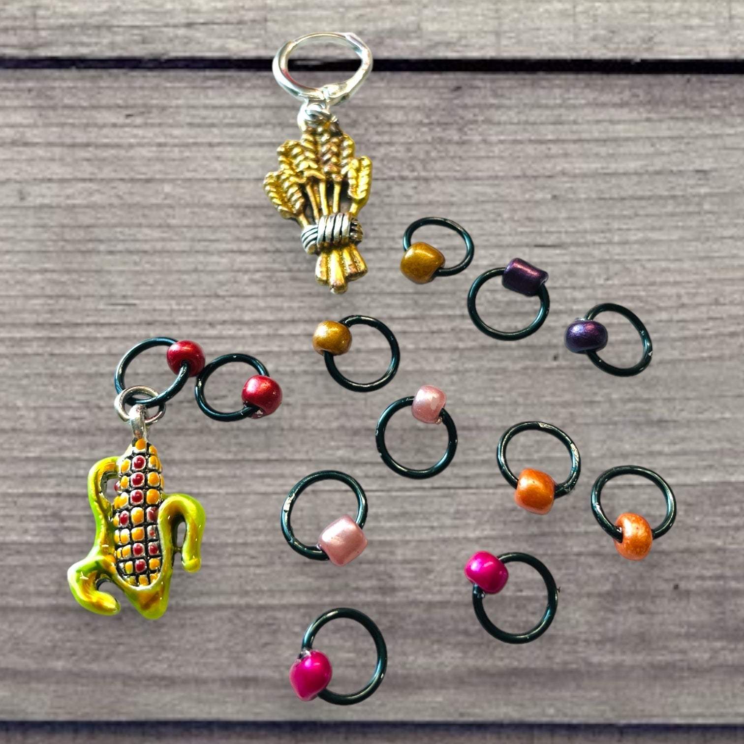 2023 Pigskin Party Fall Wheat Harvest Black Autumnal Progress and Stitch Marker Set - AdoreKnit