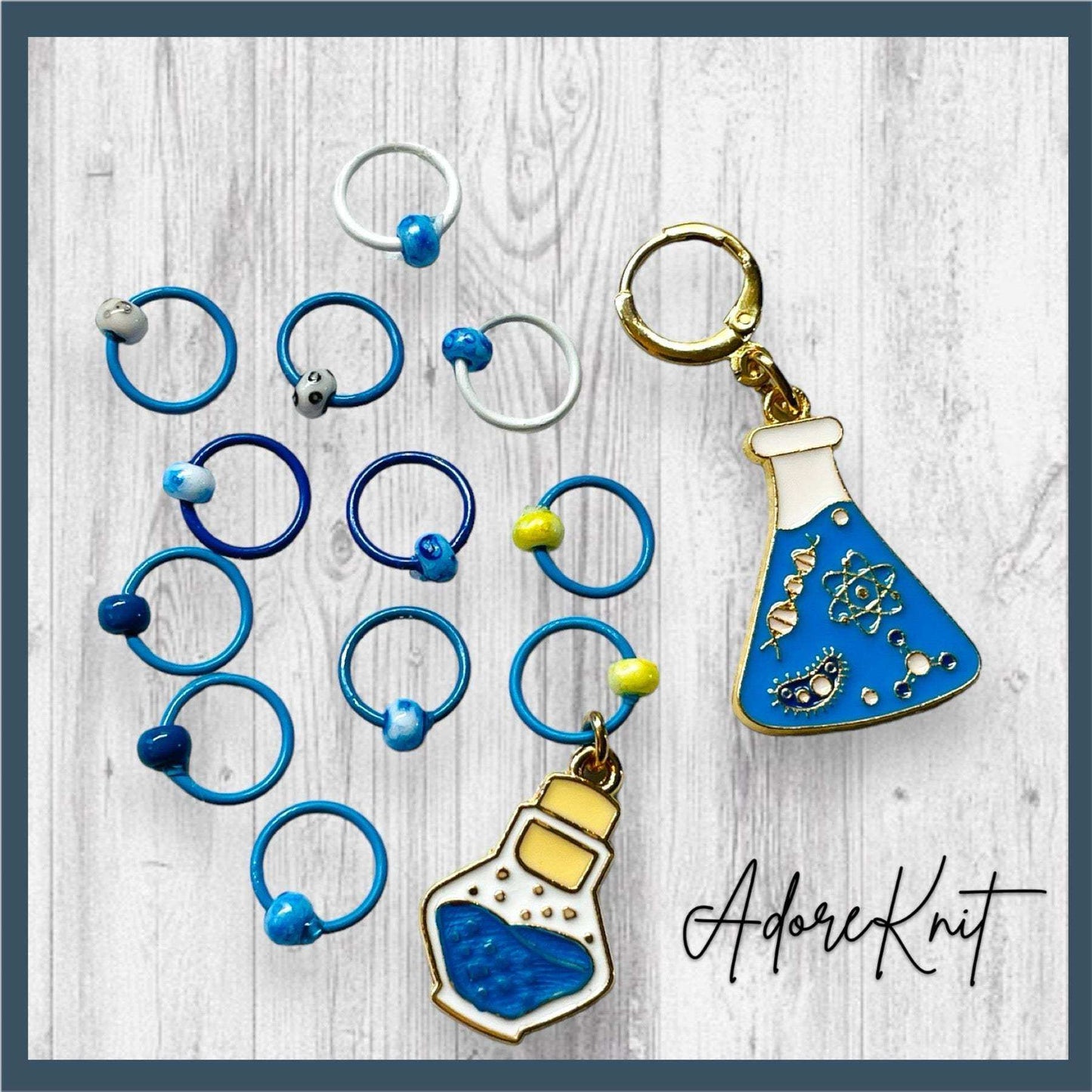 Glass Half Full of Science Progress and Stitch Markers - AdoreKnit