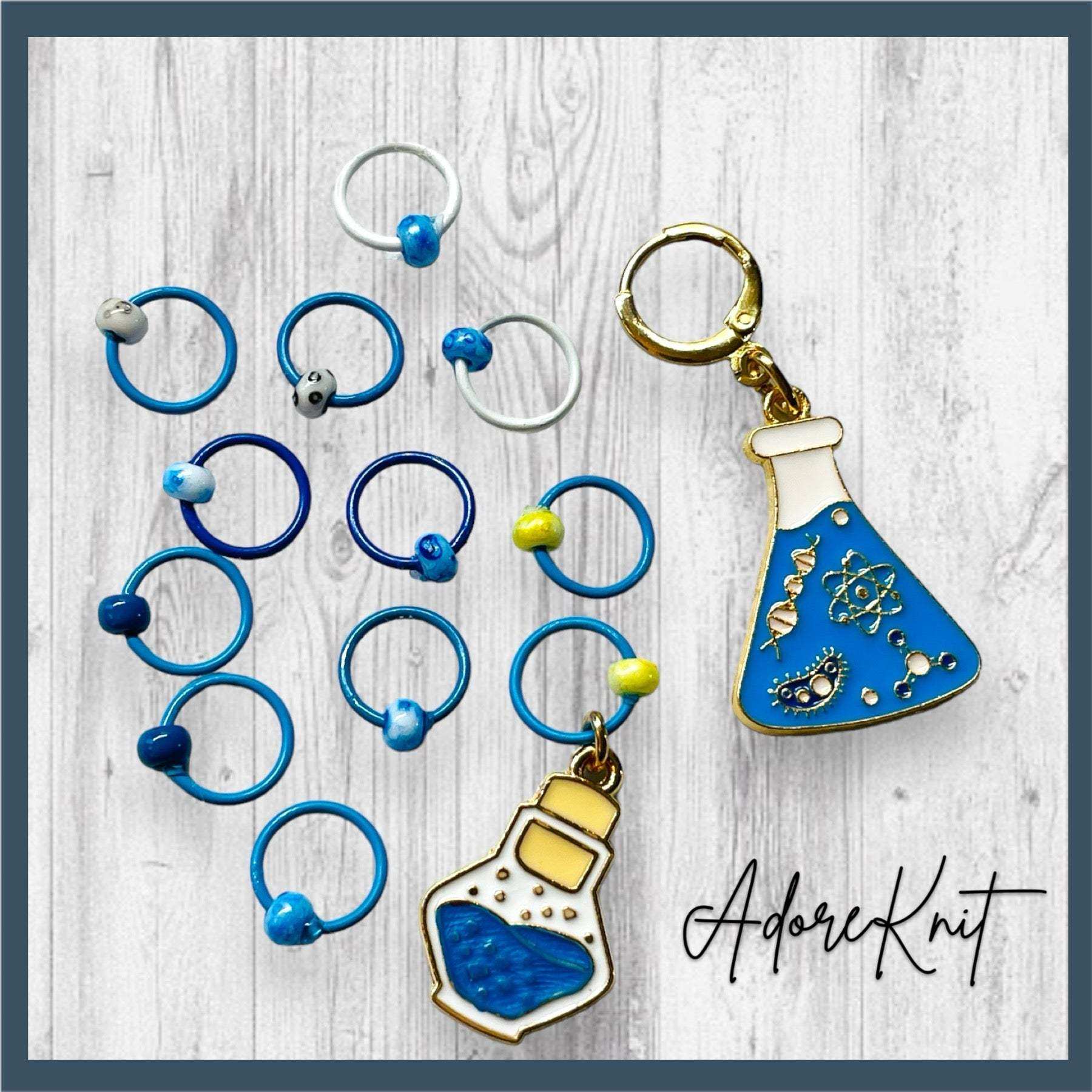 Glass Half Full of Science Progress and Stitch Markers - AdoreKnit