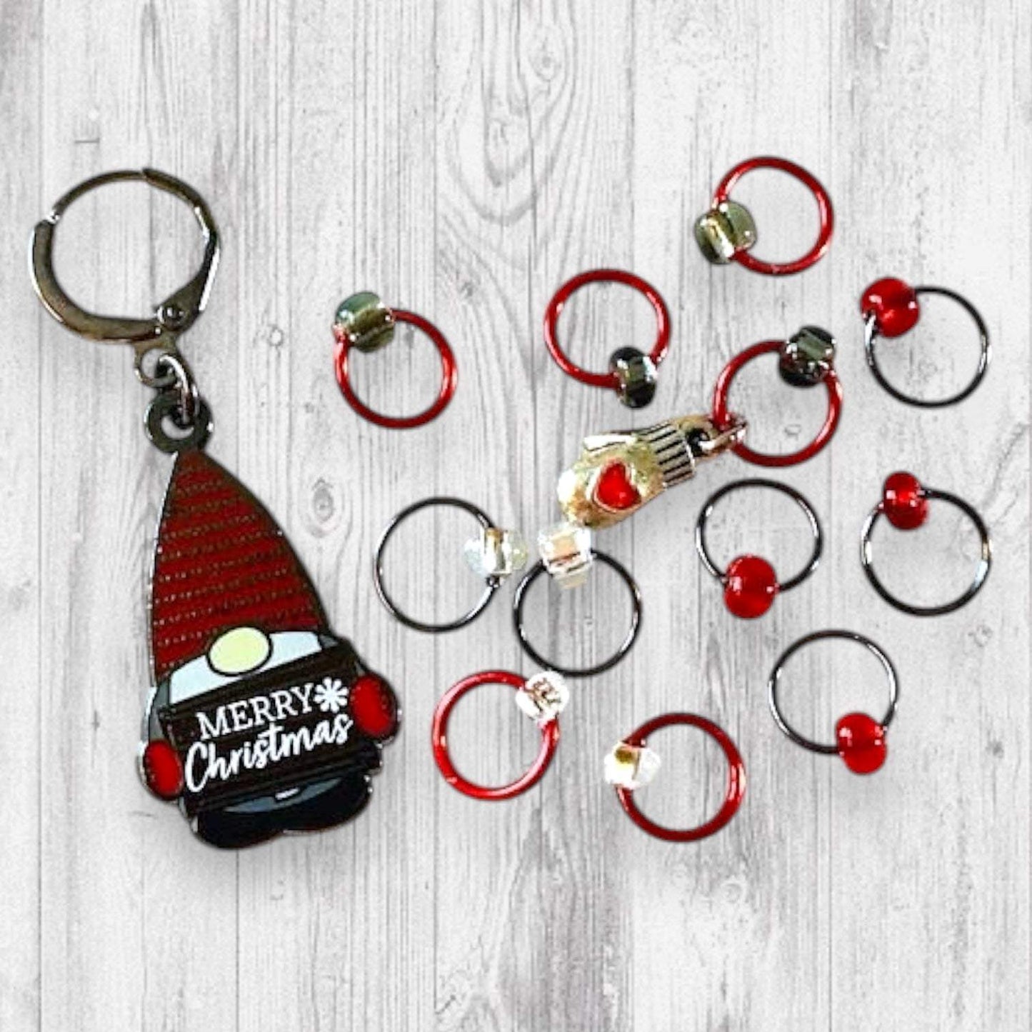 Red Merry Christmas Gnome Progress and Stitch Markers 2022 Pigskin Party