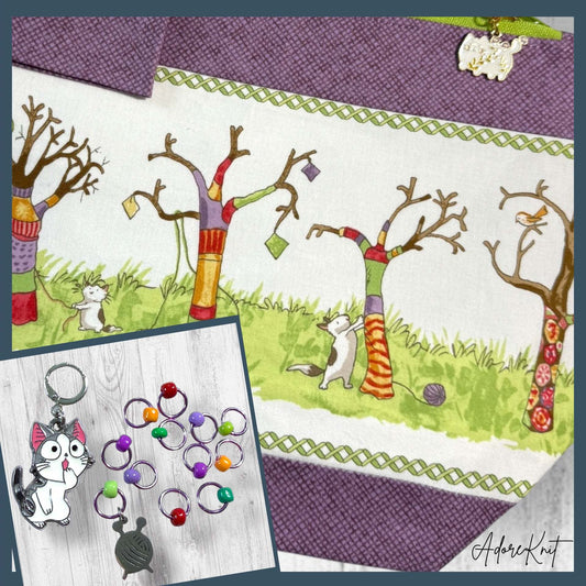 Tree Meowgicians Progress and Stitch Markers