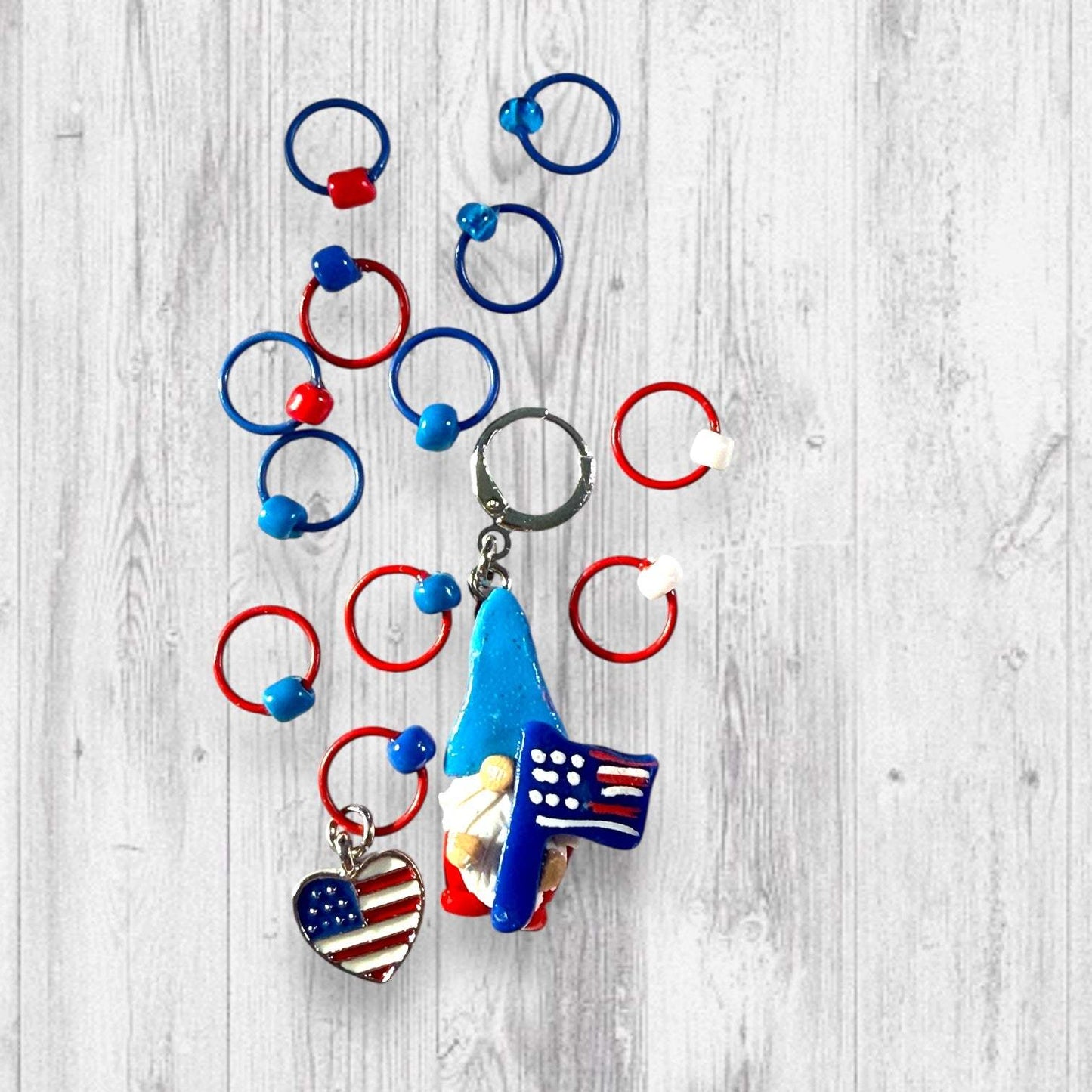 Red, White, and Gnome! Progress and Stitch Markers