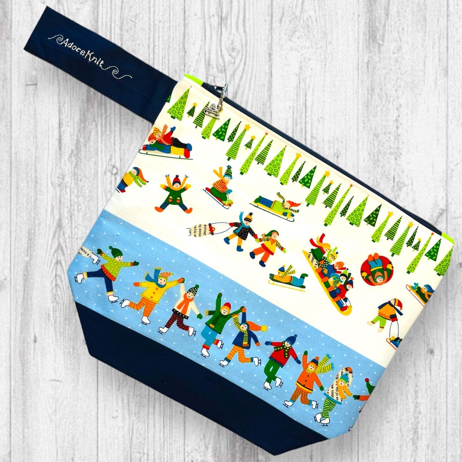 Snow Day Project Bag Navy Zipper - AdoreKnit