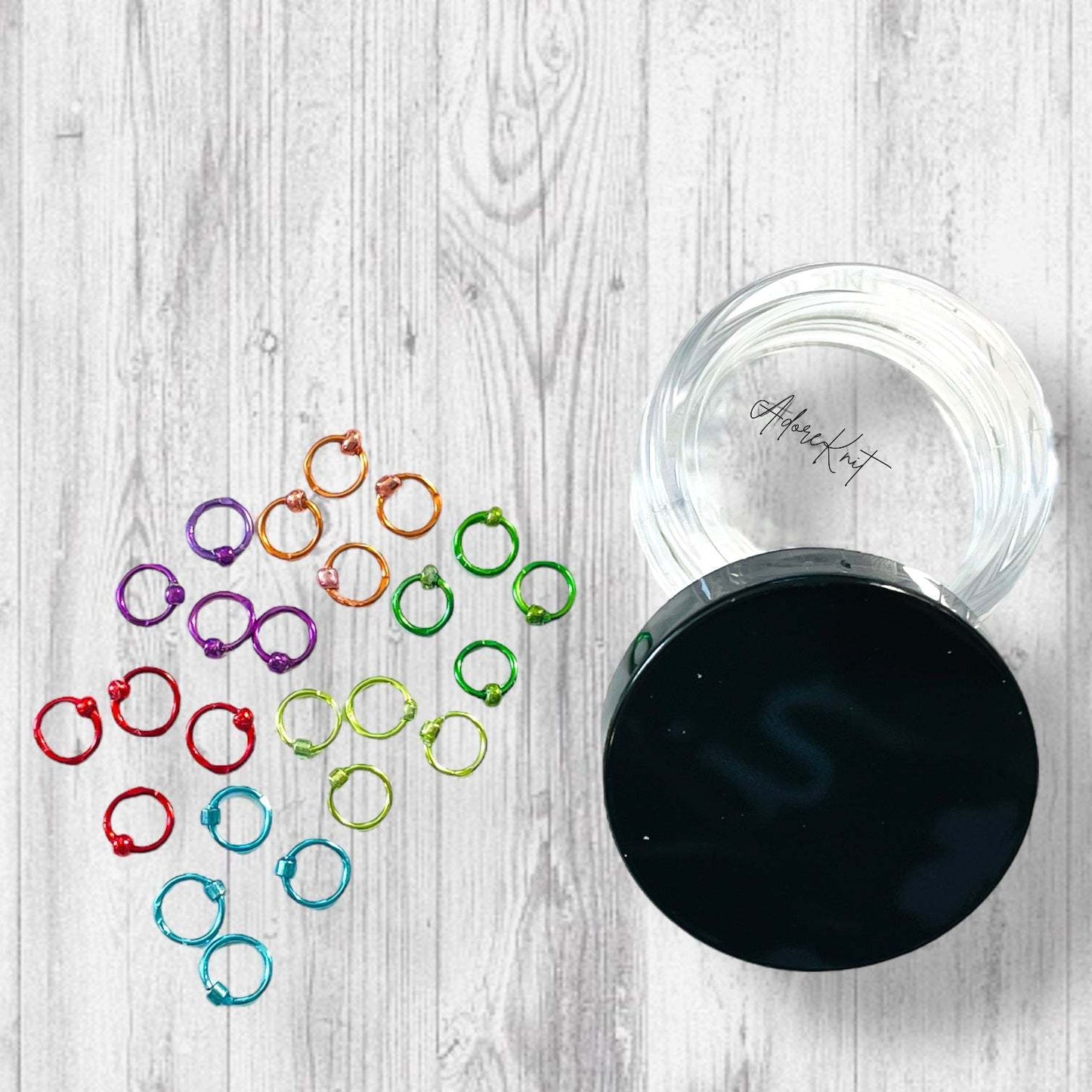 Sock Knitter's Companion Tiny Stitch Markers with Marker Container Black with Metallic Rainbow