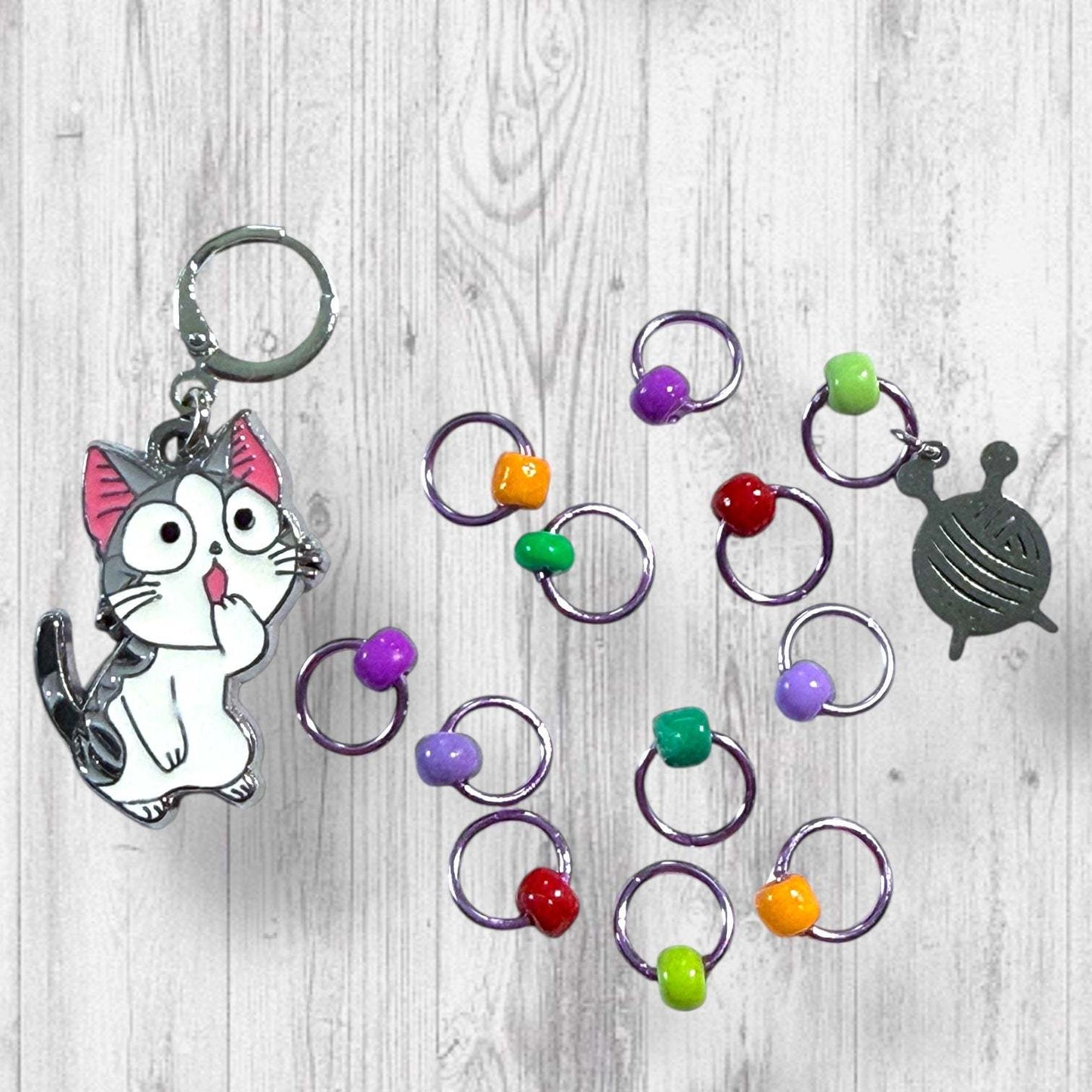 Tree Meowgicians Progress and Stitch Markers