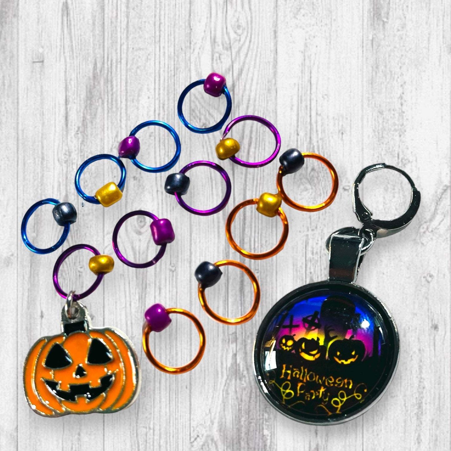 Halloween Party and Jack-o-Lantern Progress and Stitch Markers