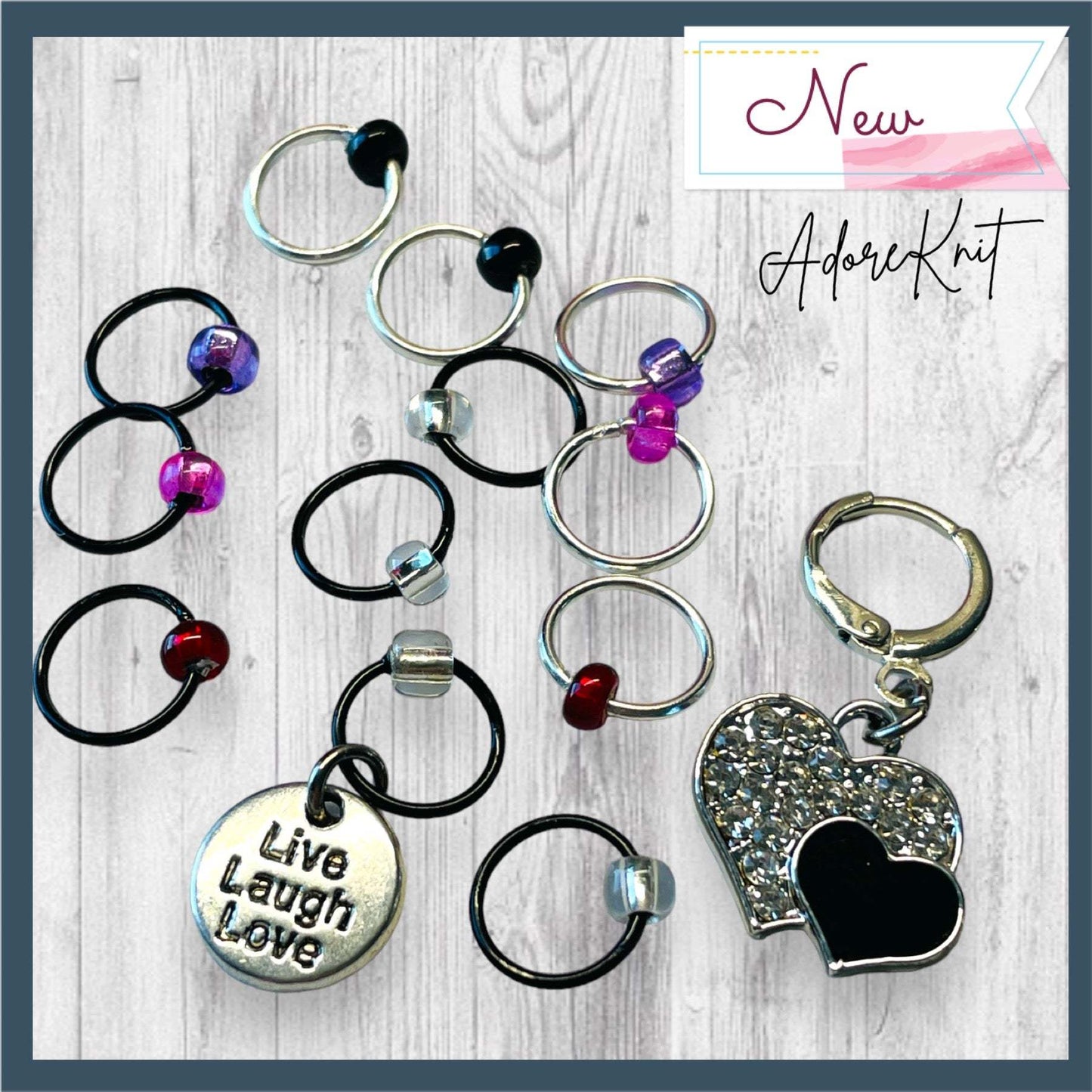 Live Laugh Love Together Heart Progress and Stitch Markers