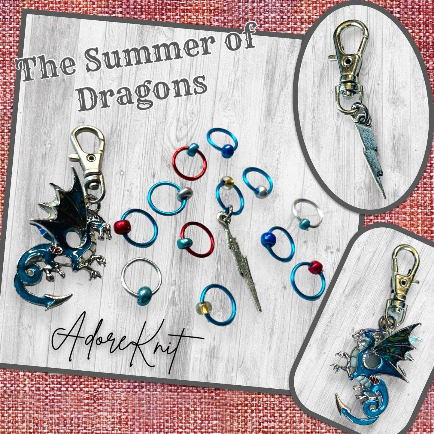 Dragons Exist Progress and Stitch Markers blue