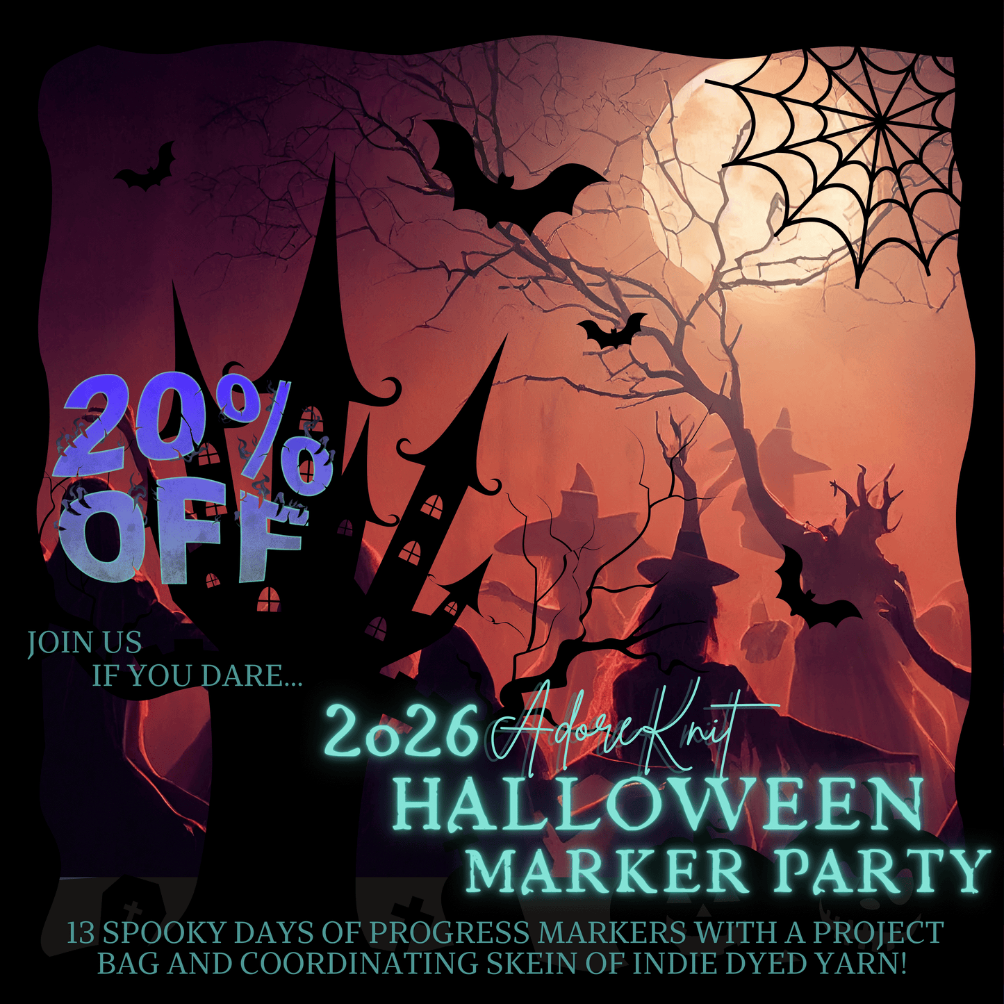 2026 Halloween Marker Party Countdown, Knitting Stitch Markers, Crochet Progress Markers, Halloween Project Bag Option, 13 Day Halloween Advent for Knitters