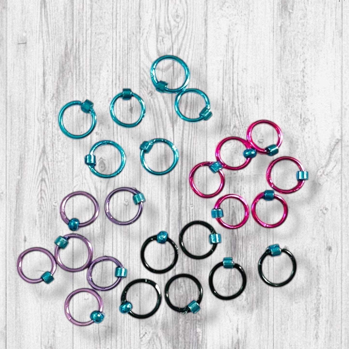 Sock Knitter's Companion Tiny Stitch Markers with Marker Container Aqua with Metallic Blue