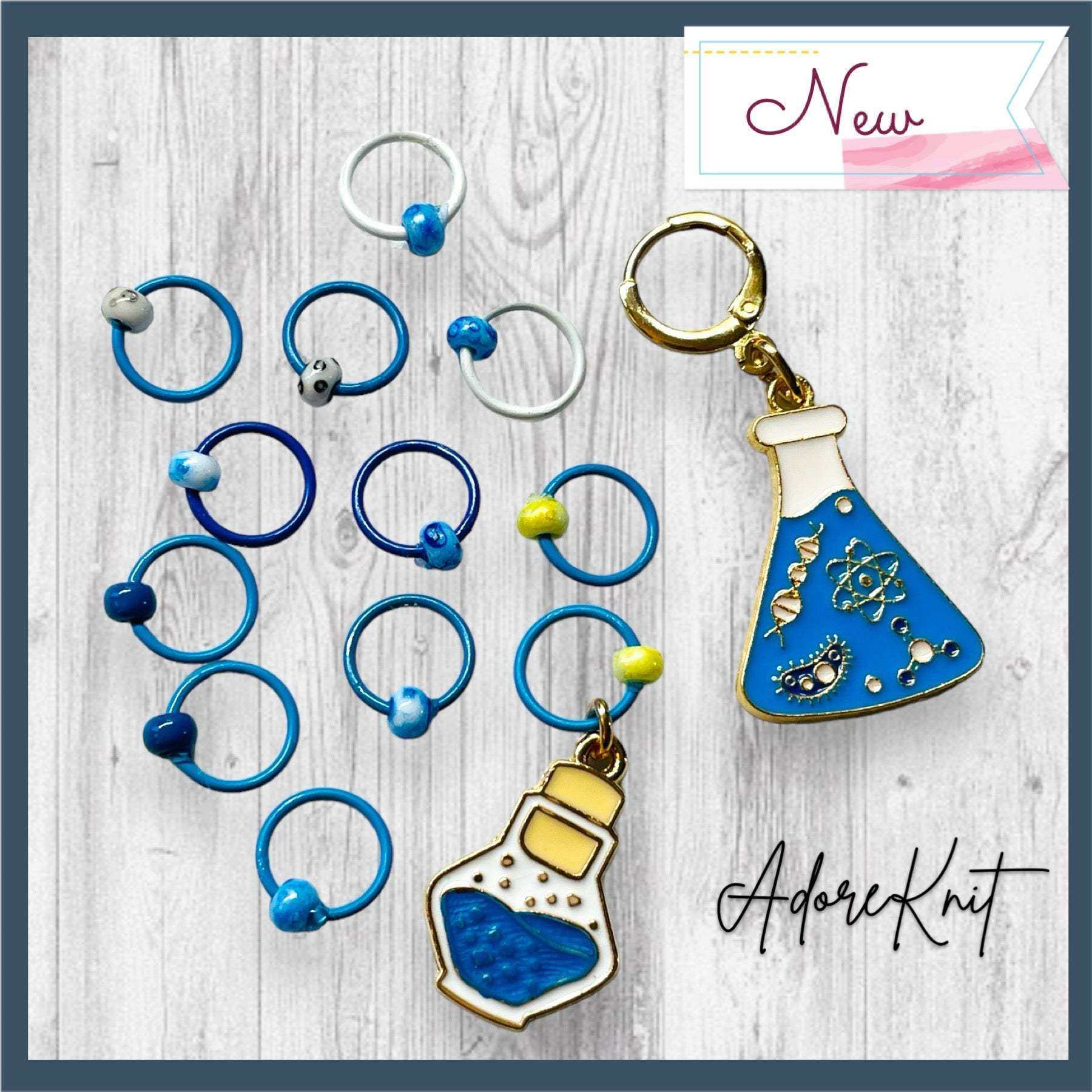 Glass Half Full of Science Progress and Stitch Markers - AdoreKnit