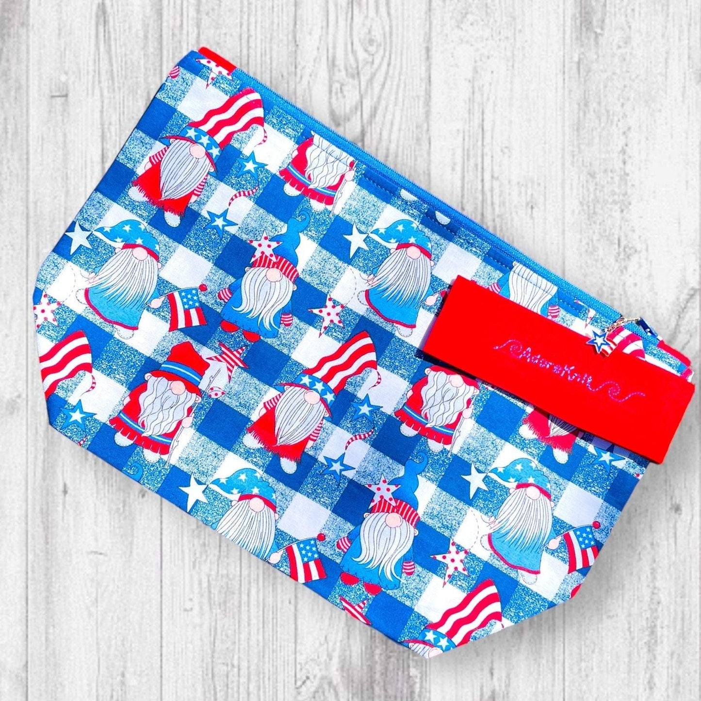 Red White and GNOME Project BagAdoreKnitIntroducing the Red White and GNOME Project Bag! Just in time for your Memorial Day and 4th of July knitting adventures! We think this is the perfect summer bag, iGNOME Project Bag