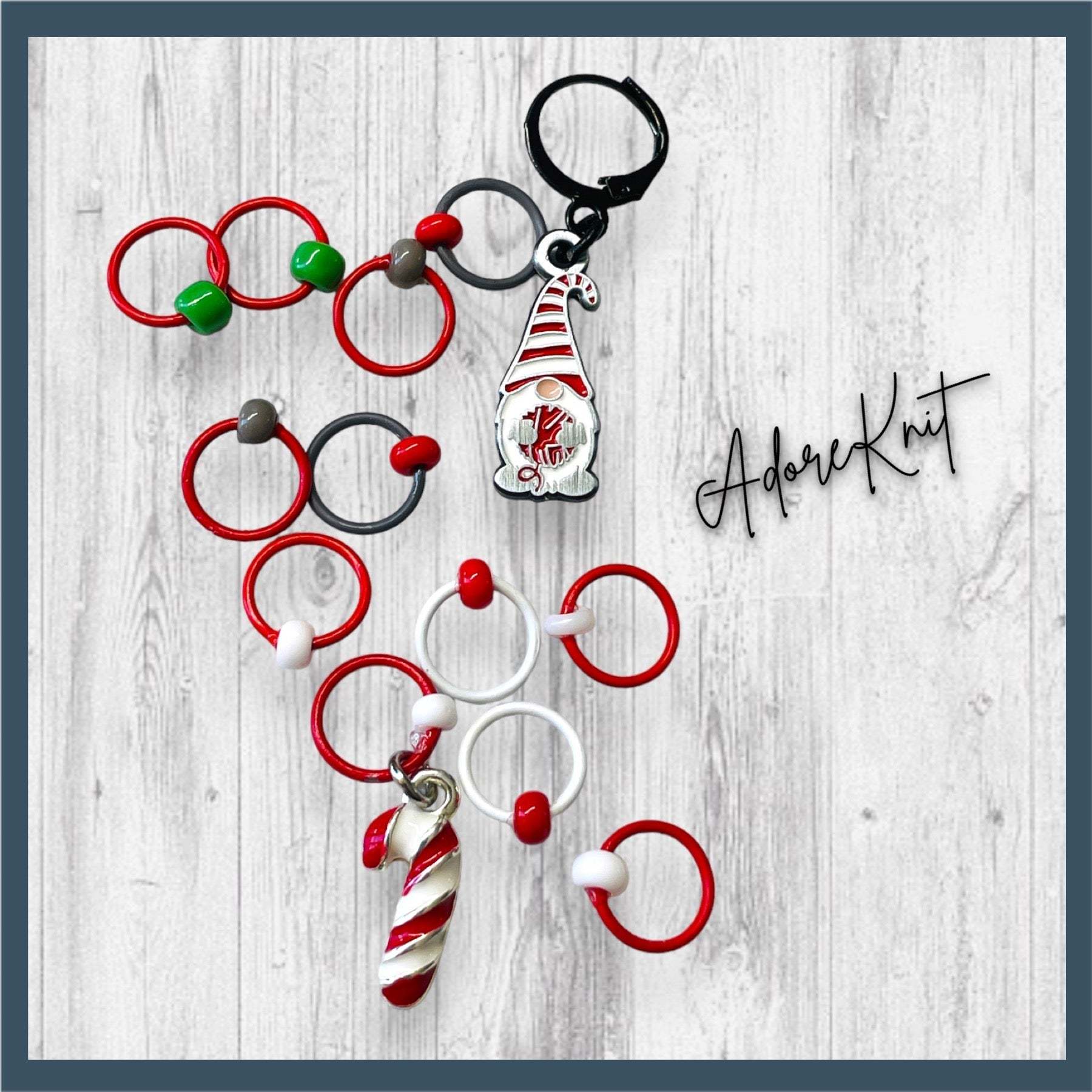 Peppermint Gnome Progress and Stitch Markers too - AdoreKnit