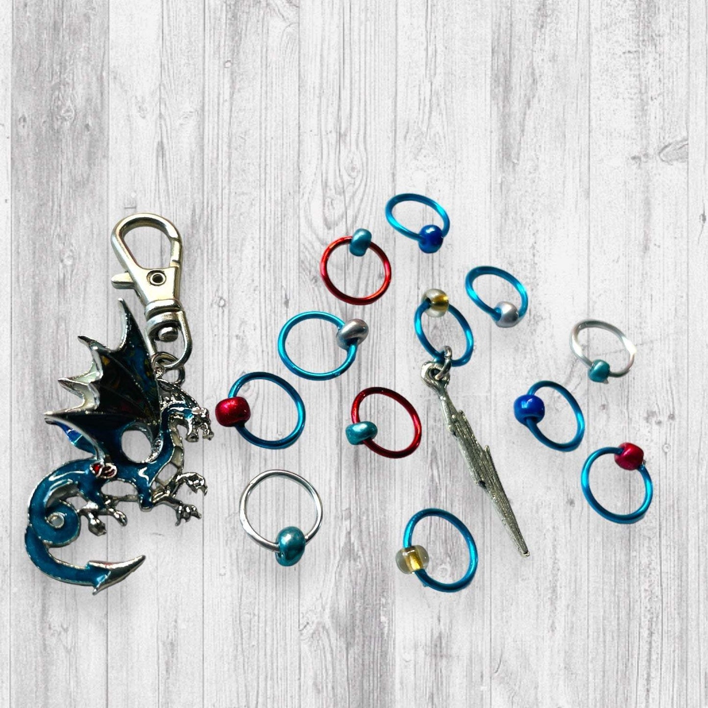 Dragons Exist Progress and Stitch Markers blue