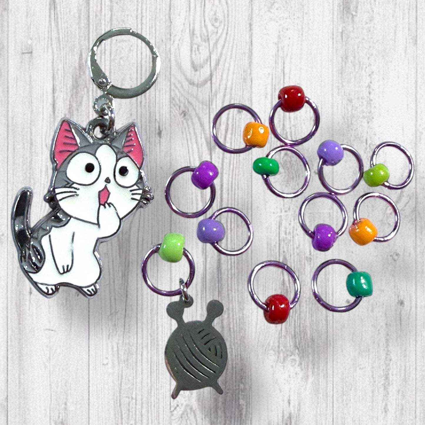 Tree Meowgicians Progress and Stitch Markers
