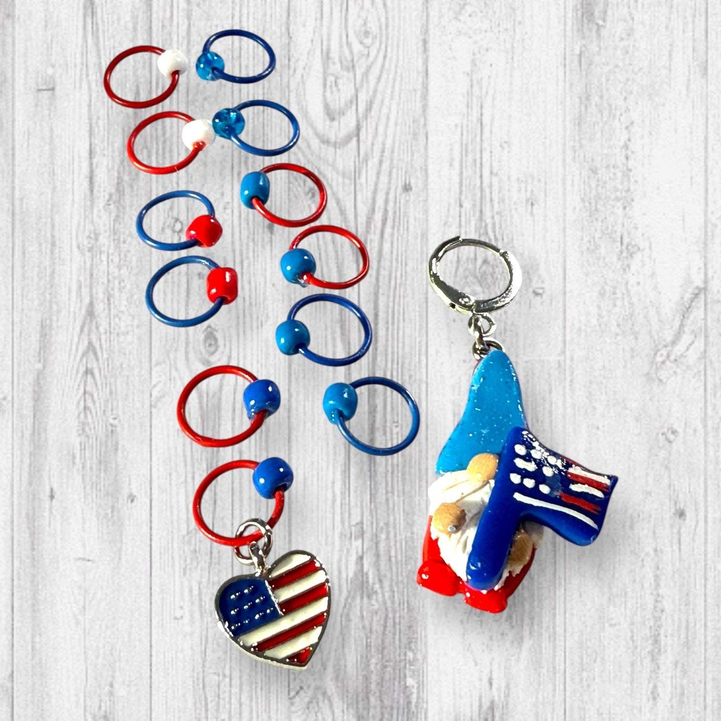 Red, White, and Gnome! Progress and Stitch Markers