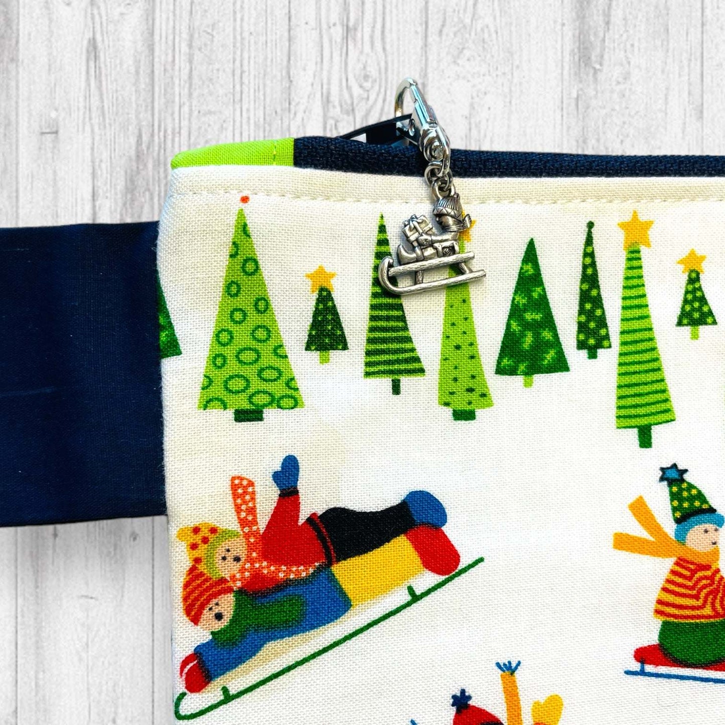 Snow Day Project Bag Navy Zipper - AdoreKnit