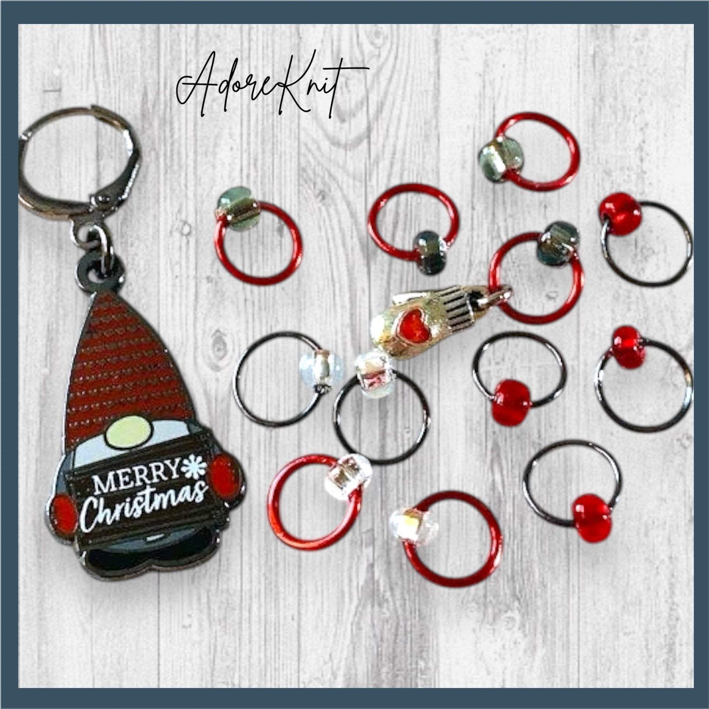 Red Merry Christmas Gnome Progress and Stitch Markers 2022 Pigskin Party