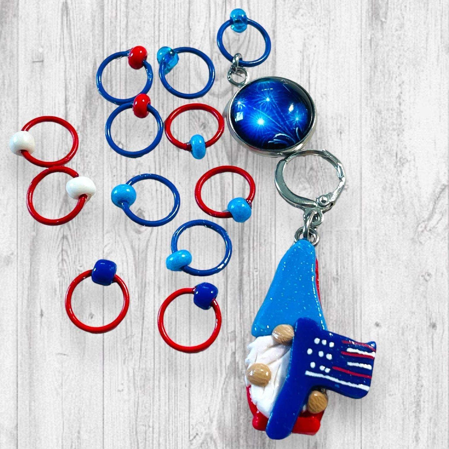 Red White and Gnome! Progress and Stitch Markers - AdoreKnit