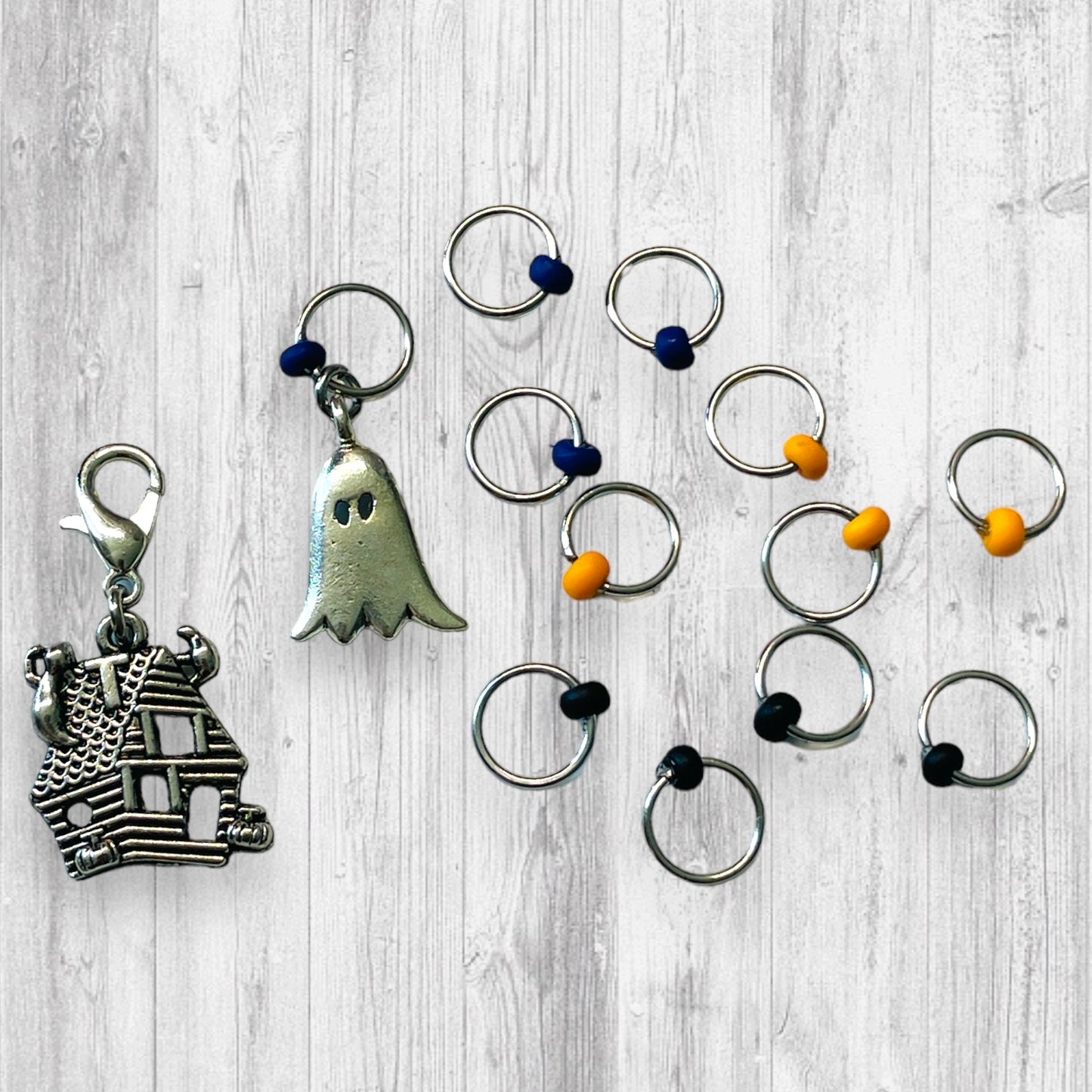 Ghostly Haunted House Progress and Stitch Markers - AdoreKnit