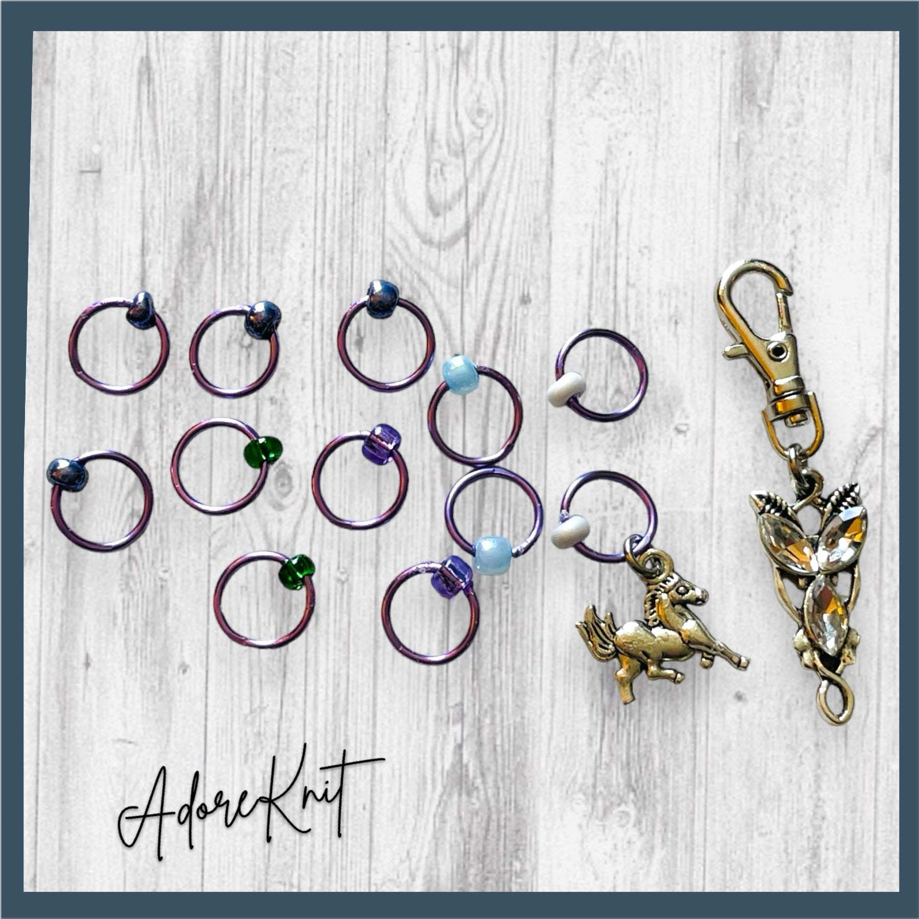 Evenstar inspired Progress and Stitch MarkersAdoreKnitEvenstar inspired Progress and Stitch Markers.   Inspired by the Evenstar worn by Arwen in The Lord of the Rings.  And also inspired by Arwen and Frodo's race on horEvenstar inspired Progress