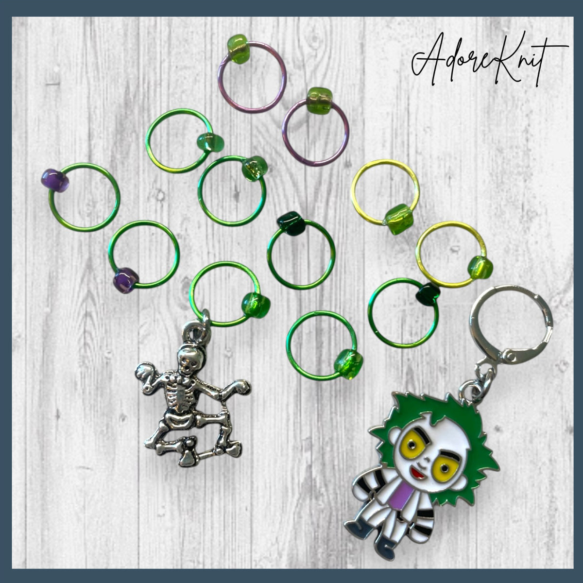 Beetlejuice and Skeletons Progress and Stitch Markers