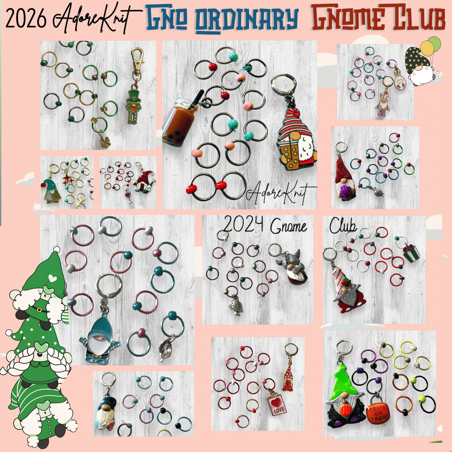 2026 GNo Ordinary GNOMES Countdown Club, 12 Days of Stitch & Progress Markers, Yarn, Project Bags