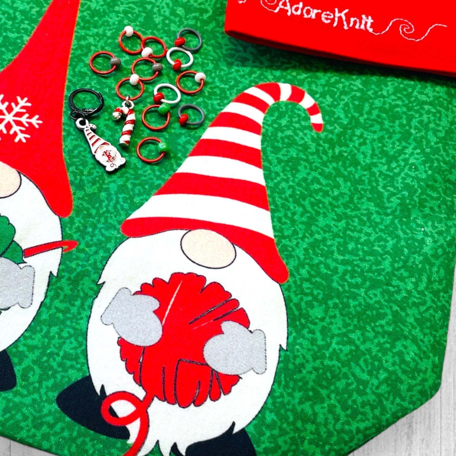 Peppermint Gnome Progress and Stitch Markers too - AdoreKnit