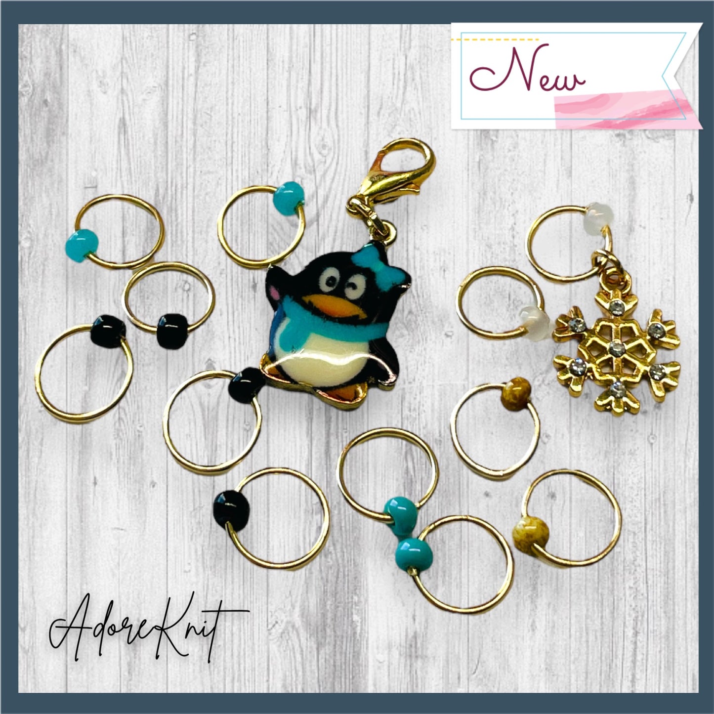 Chilly Penguin Progress and Stitch Markers - AdoreKnit