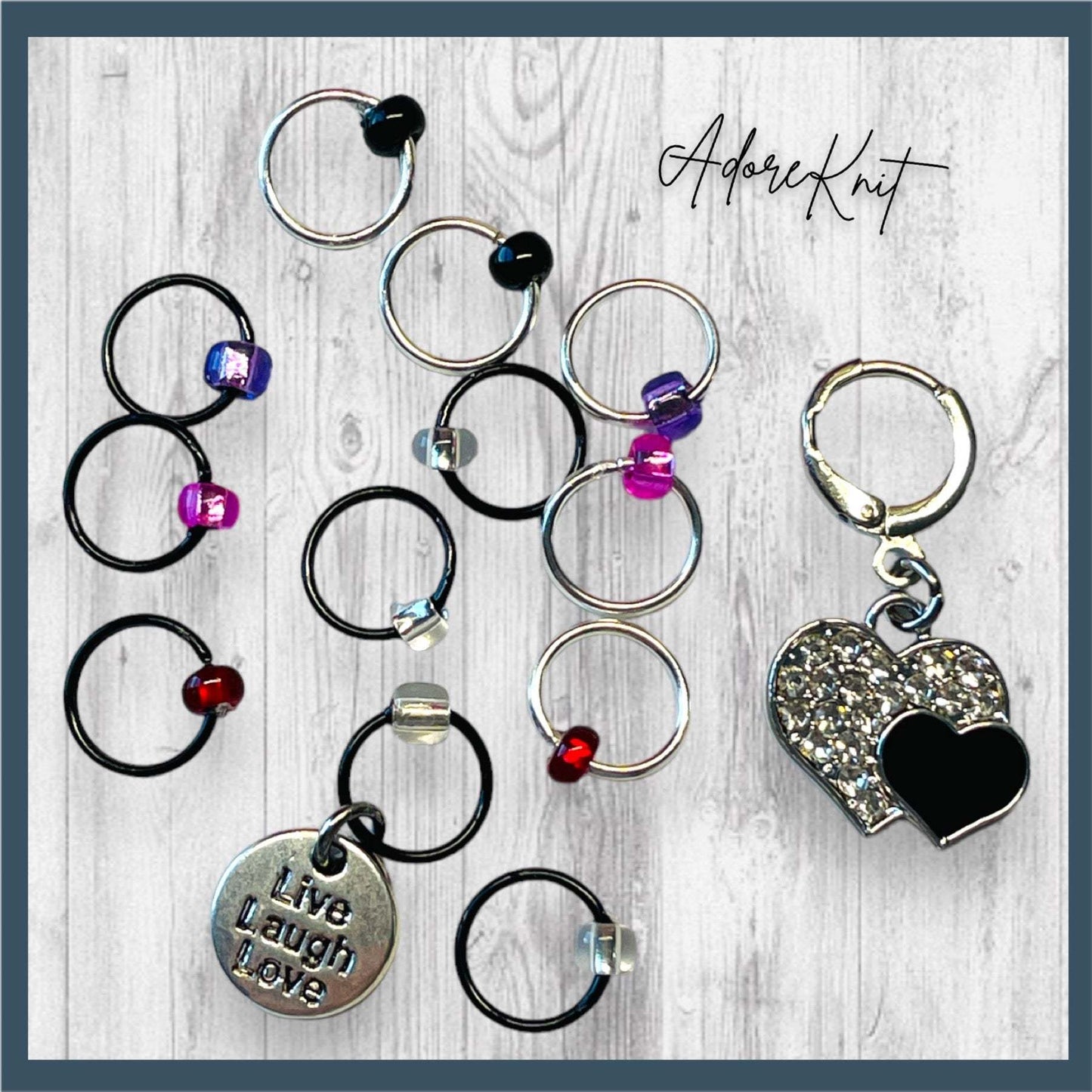 Live Laugh Love Together Heart Progress and Stitch Markers