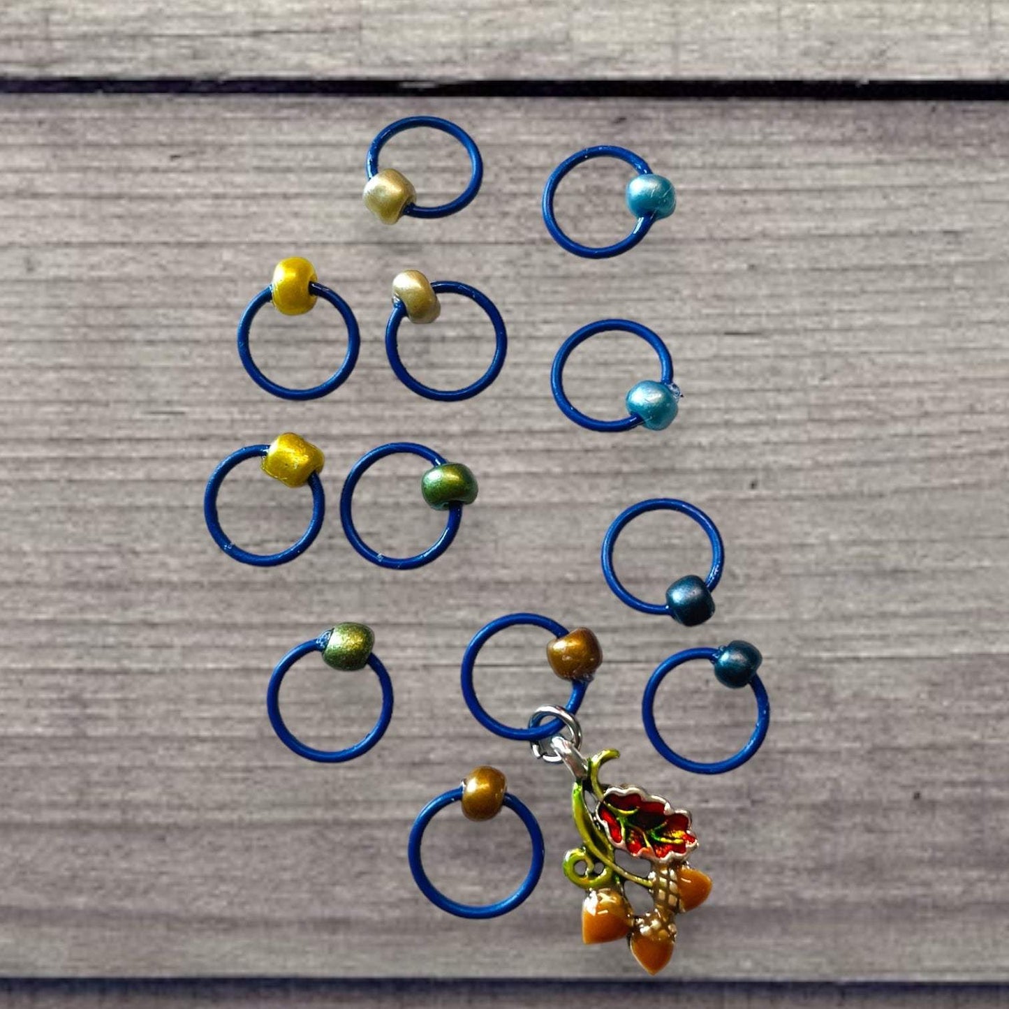 2023 Pigskin Party Fall Wheat Harvest Blue Chartreuse Progress and Stitch Marker Set - AdoreKnit