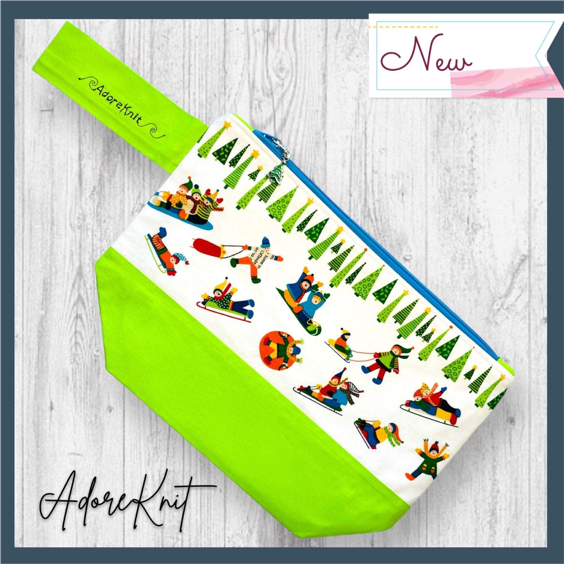 Snow Day Project Bag Teal Zipper - AdoreKnit