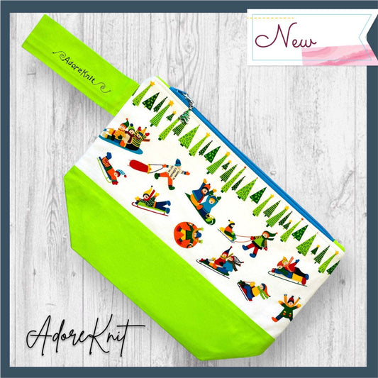 Snow Day Project Bag Teal Zipper - AdoreKnit