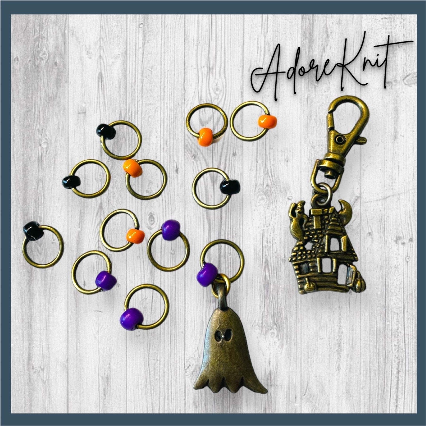 Ghostly Haunted House BRONZE Progress and Stitch Markers - AdoreKnit