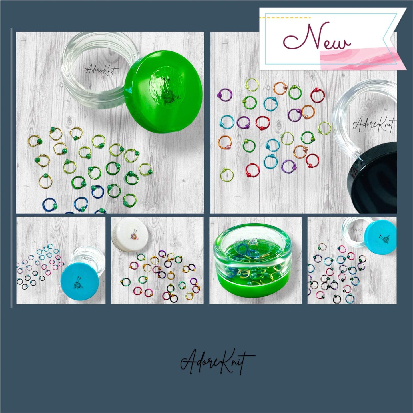 Sock Knitter's Companion Tiny Stitch Markers with Marker Container Aqua with Metallic Blue