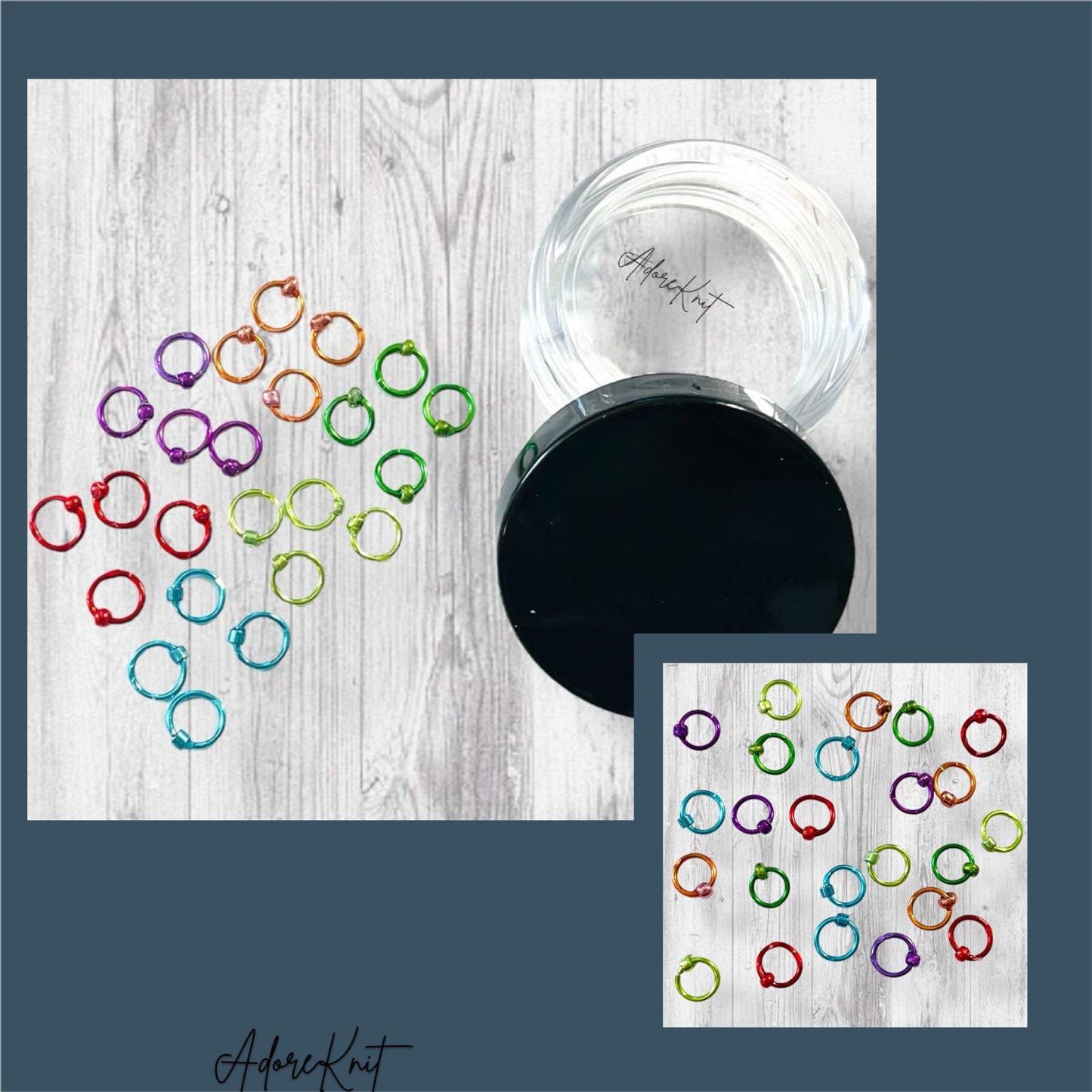 Sock Knitter's Companion Tiny Stitch Markers with Marker Container Black with Metallic Rainbow