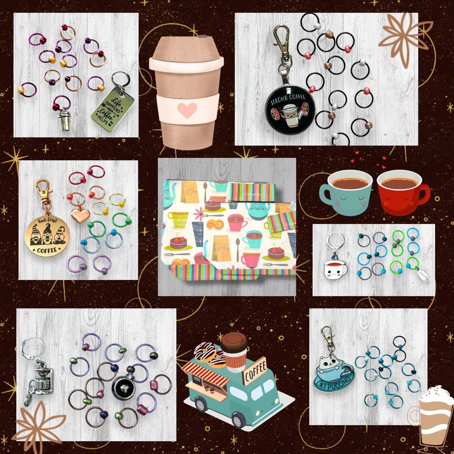 But First GNOME Coffee Progress and Stitch Markers