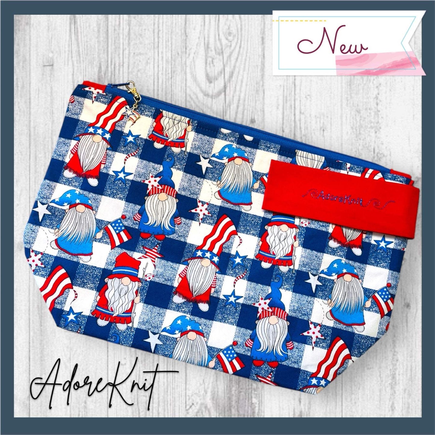 Red White and GNOME Project BagAdoreKnitIntroducing the Red White and GNOME Project Bag! Just in time for your Memorial Day and 4th of July knitting adventures! We think this is the perfect summer bag, iGNOME Project Bag
