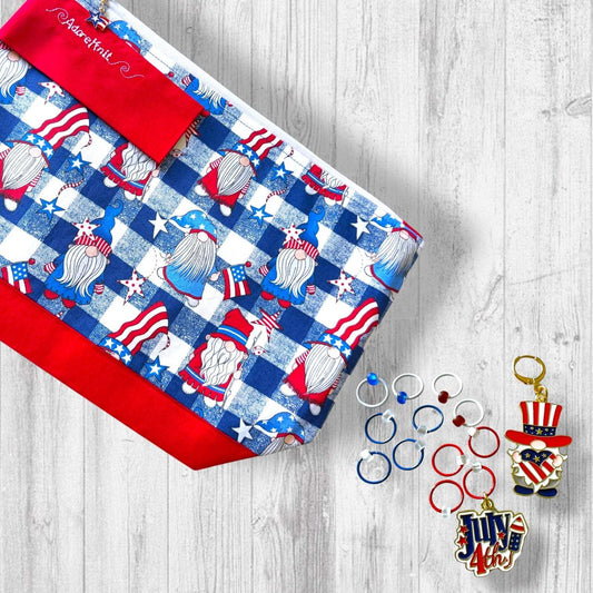 Patriotic Gnome Stitch Markers | Red White and Blue Knitting Markers