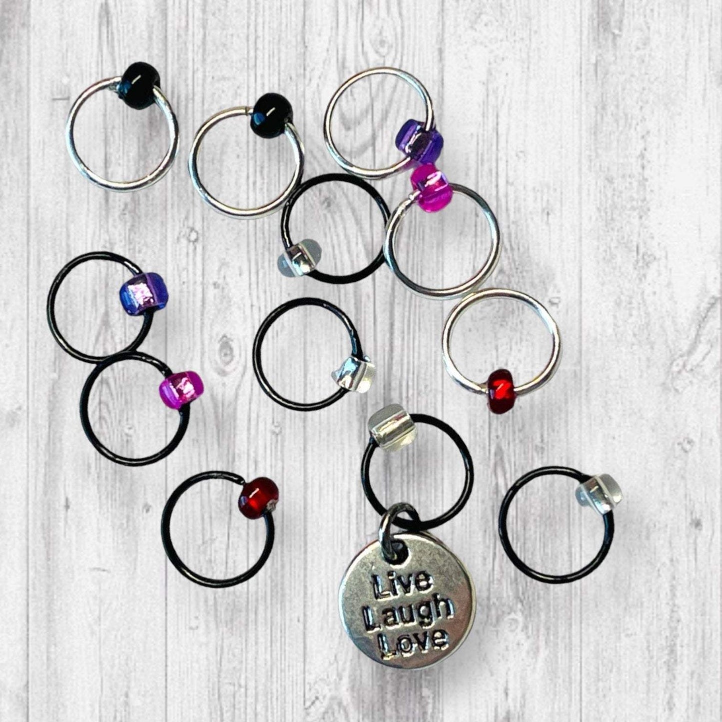 Live Laugh Love Together Heart Progress and Stitch Markers
