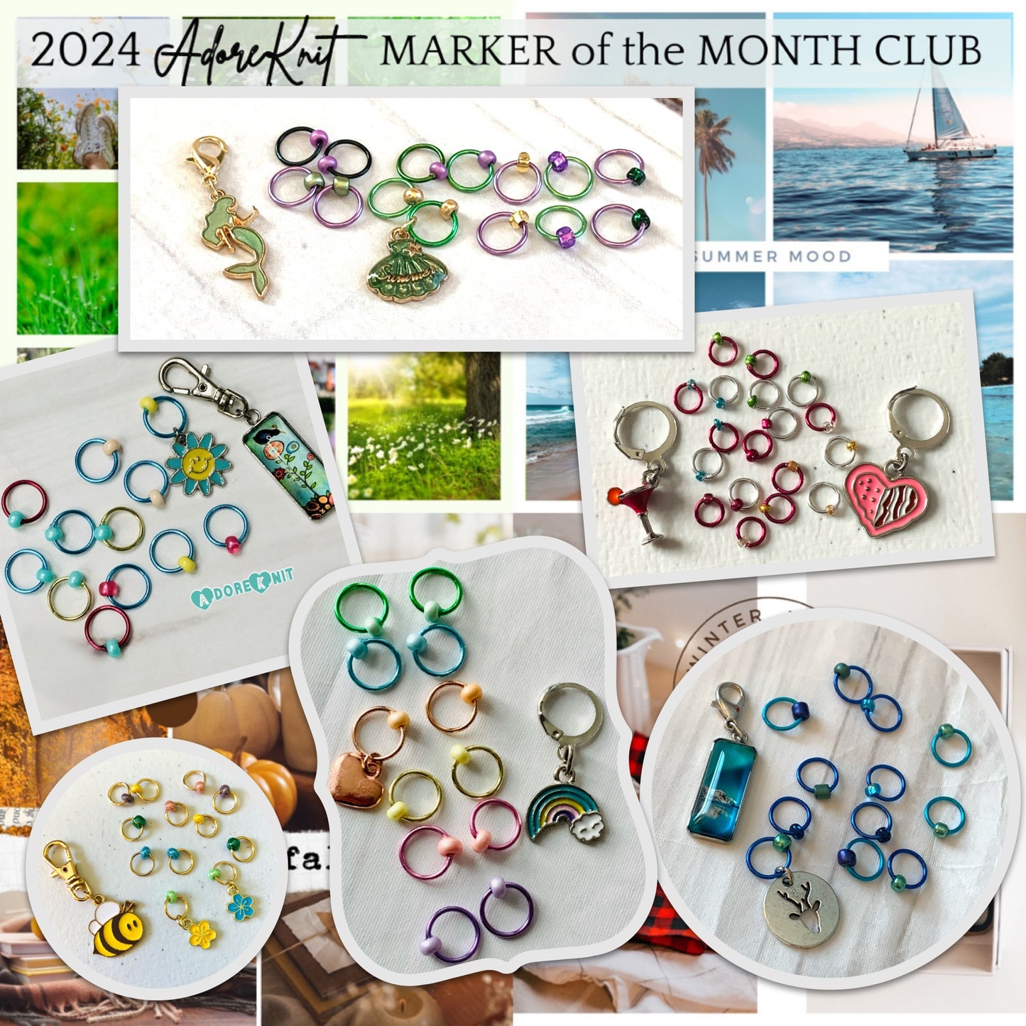 2024 Marker of the Month Club, a monthly surprise set of progress and stitch markers - AdoreKnit