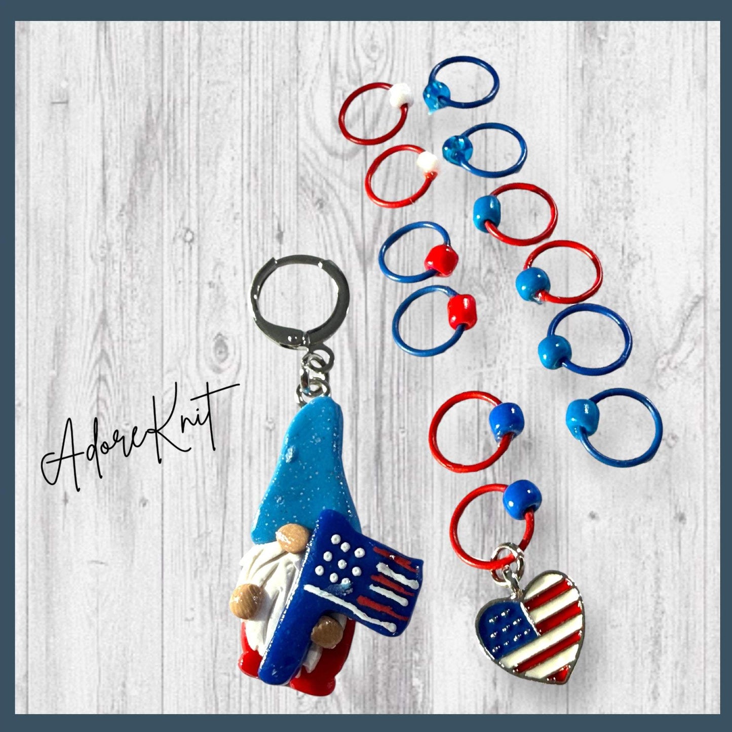 Red, White, and Gnome! Progress and Stitch Markers