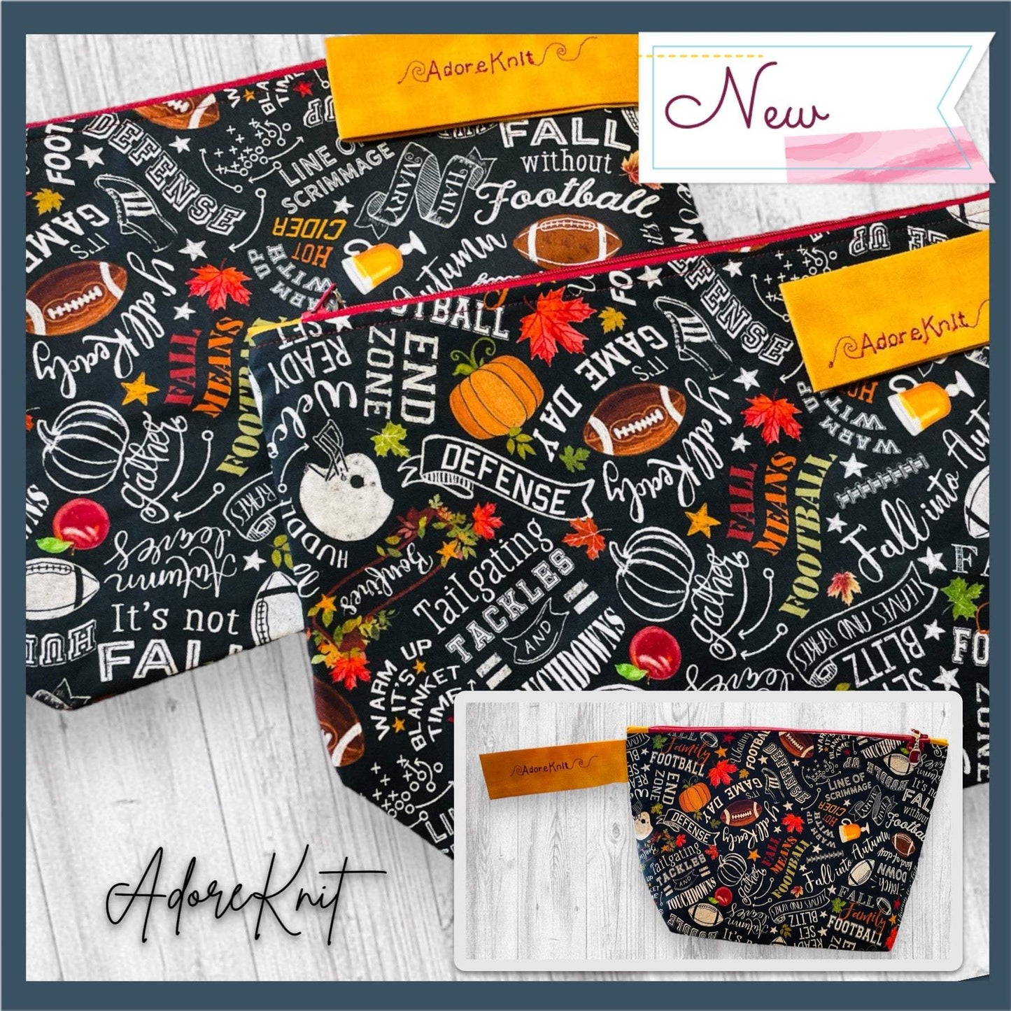 It's Not Fall Without Football Project Bag - AdoreKnit