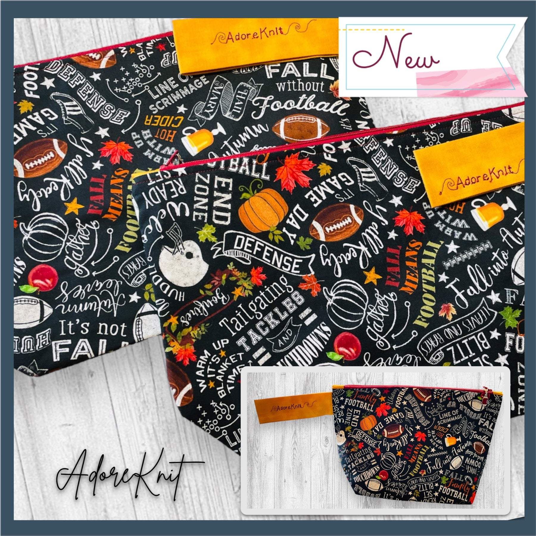 It's Not Fall Without Football Project Bag - AdoreKnit