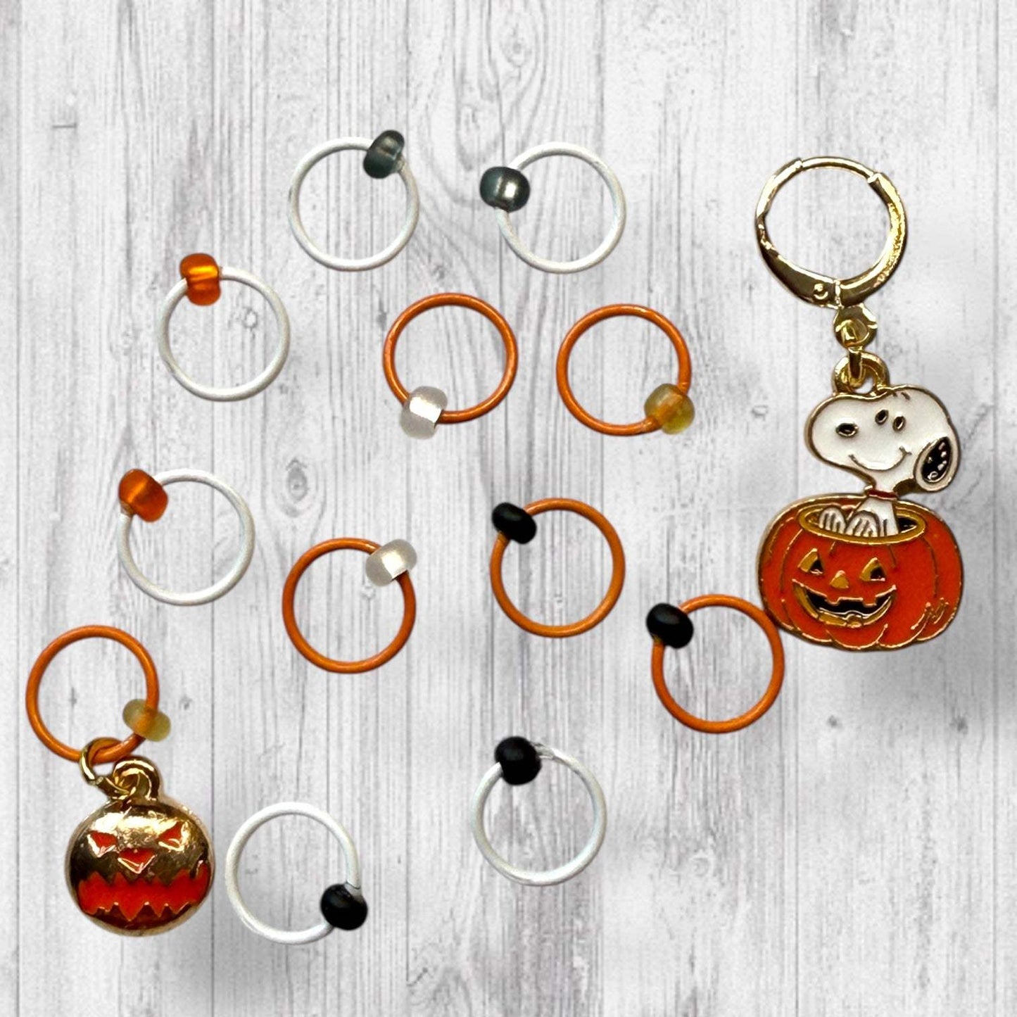 Spooky Snoop-o-lantern Progress and Stitch Markers Snoopy