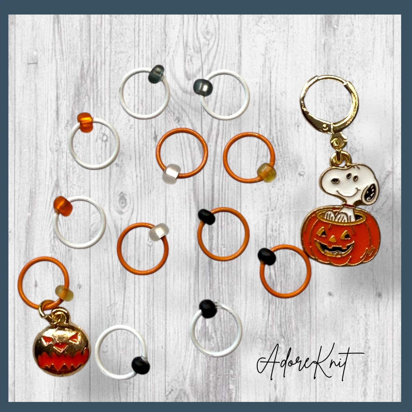 Spooky Snoop-o-lantern Progress and Stitch Markers Snoopy