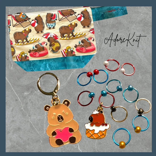 Sun Soaked Capybaras | Picnic with the Capys Progress & Stitch Marker Set