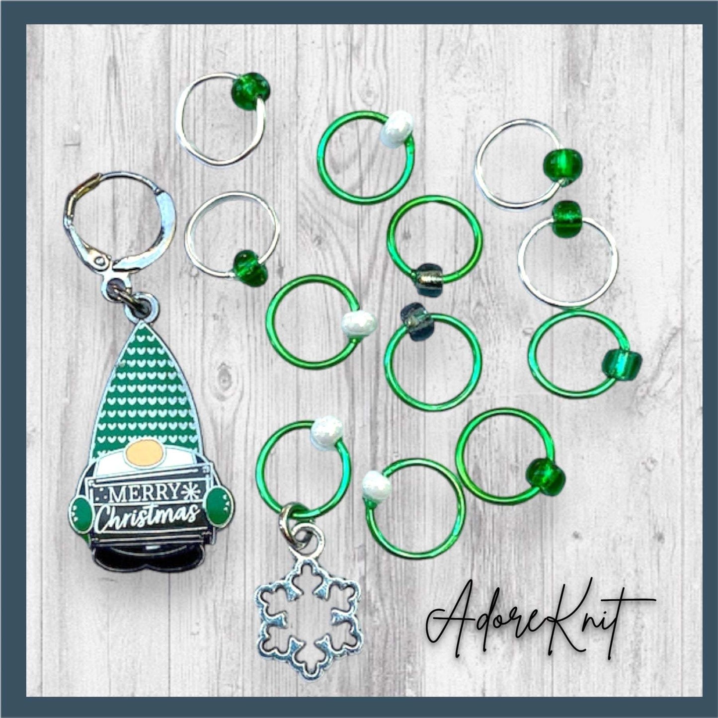 2022 Pigskin Party Merry Christmas Gnome Progress and Stitch Markers GREEN - AdoreKnit
