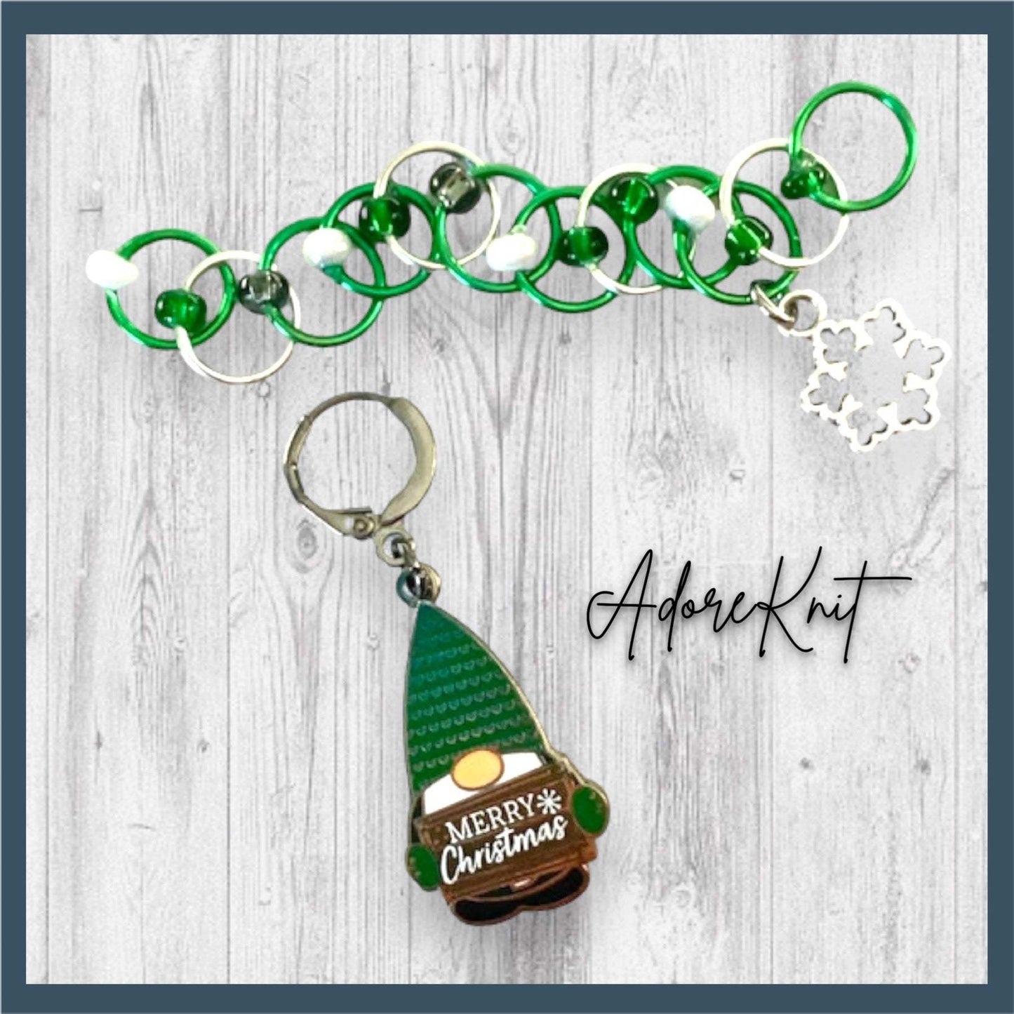 2022 Pigskin Party Merry Christmas Gnome Progress and Stitch Markers GREEN - AdoreKnit
